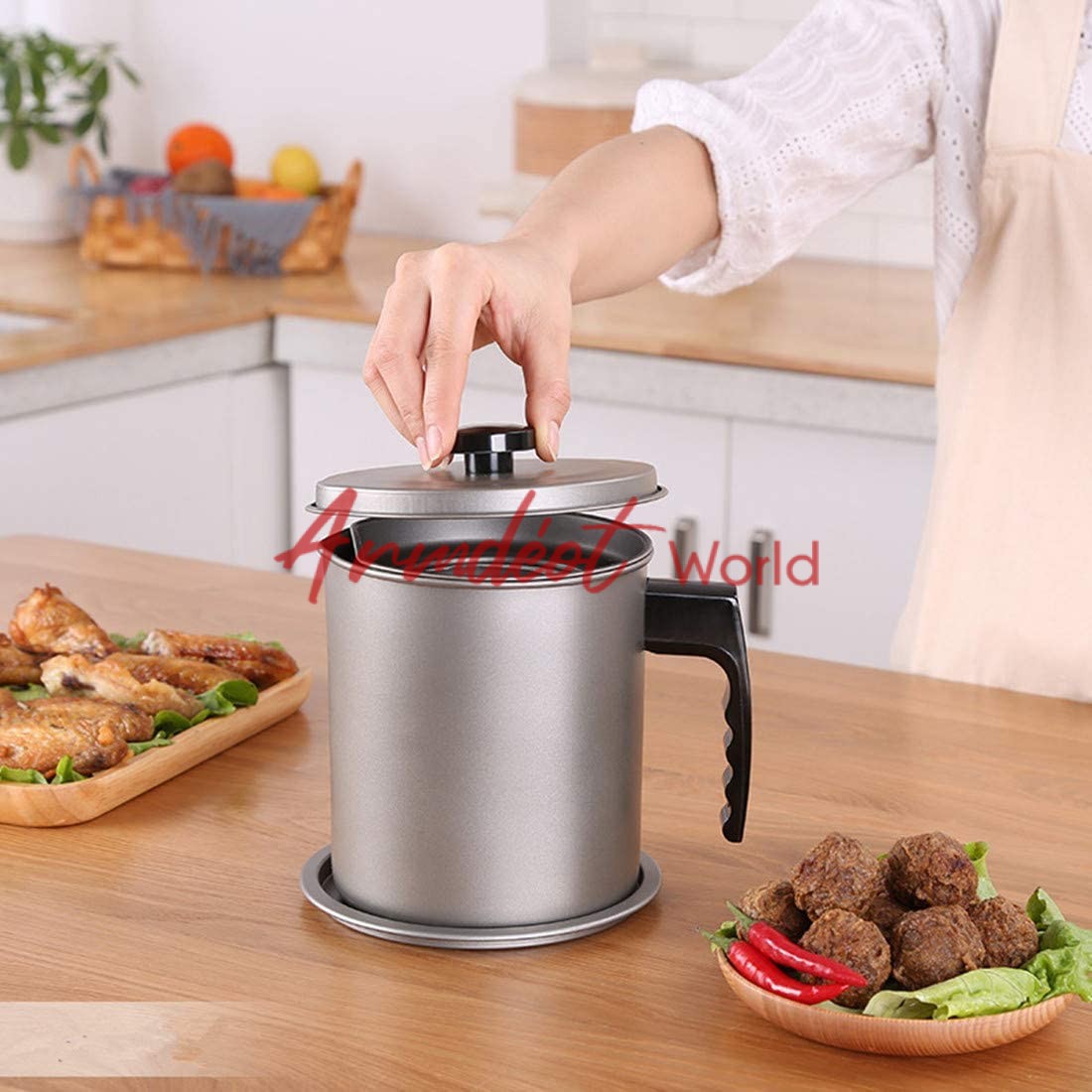 4.5L Large Capacity Oil Strainer Pot Grease Can Food Strainer