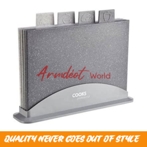 Cooks Professional Index Chopping Board Set of Four Plastic Folder Style Cutting Boards with Storage Case (Granite Effect)