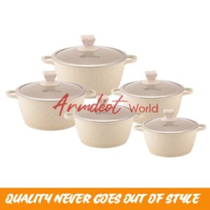 SQ- MARBLE COATED NONSTICK POTS– 5pc (CREAM)