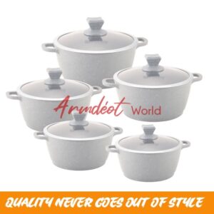 SQ- MARBLE COATED NONSTICK POTS– 5pc (GREY)