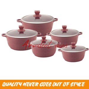 MARBLE COATED NONSTICK POTS– 5pc (RED)