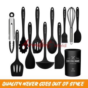 12pc BLACK Silicone Kitchen Heat  Resistant Set {With Holder}