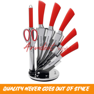 Precision Knife Stainless Steel 7pc Set with Holder ( Red )