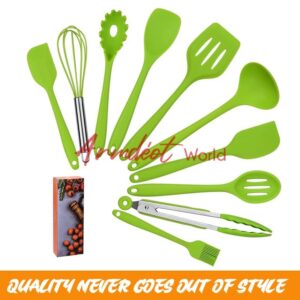K & G Silicone Cooking Utensils Set of 11 Pieces Food Grade, Heat Resistant Green  Kitchen Utensils Set Non-Stick Dishwasher Safe, Odourless and Cookware  Friendly utensils 