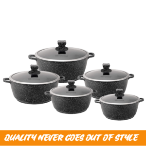 SQ- MARBEL COATED NONSTICK POTS– 5pc (BLACK)