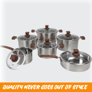 SQ Professional Lustro Stainless Steel Set with Wooden Handles (Brown)