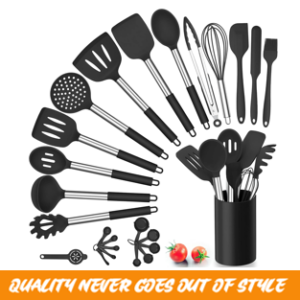 25 Pc  Silicone Kitchen Utensils Set - Black