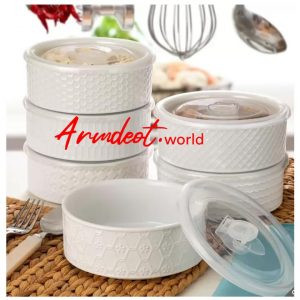 Signature Housewares Stoneware Bowls with Lids, 6 Pack