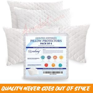 Eutony Pillow Protectors 4 Pack Quilted Zipped, 50 x 75cm - White