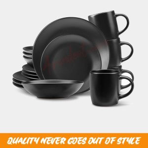 Vonshef Matte Black Dinner Set – 16 Piece